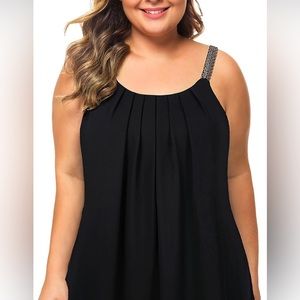 MANER Women's Cami Casual Pleated Chiffon Tank Top with Beaded Strap